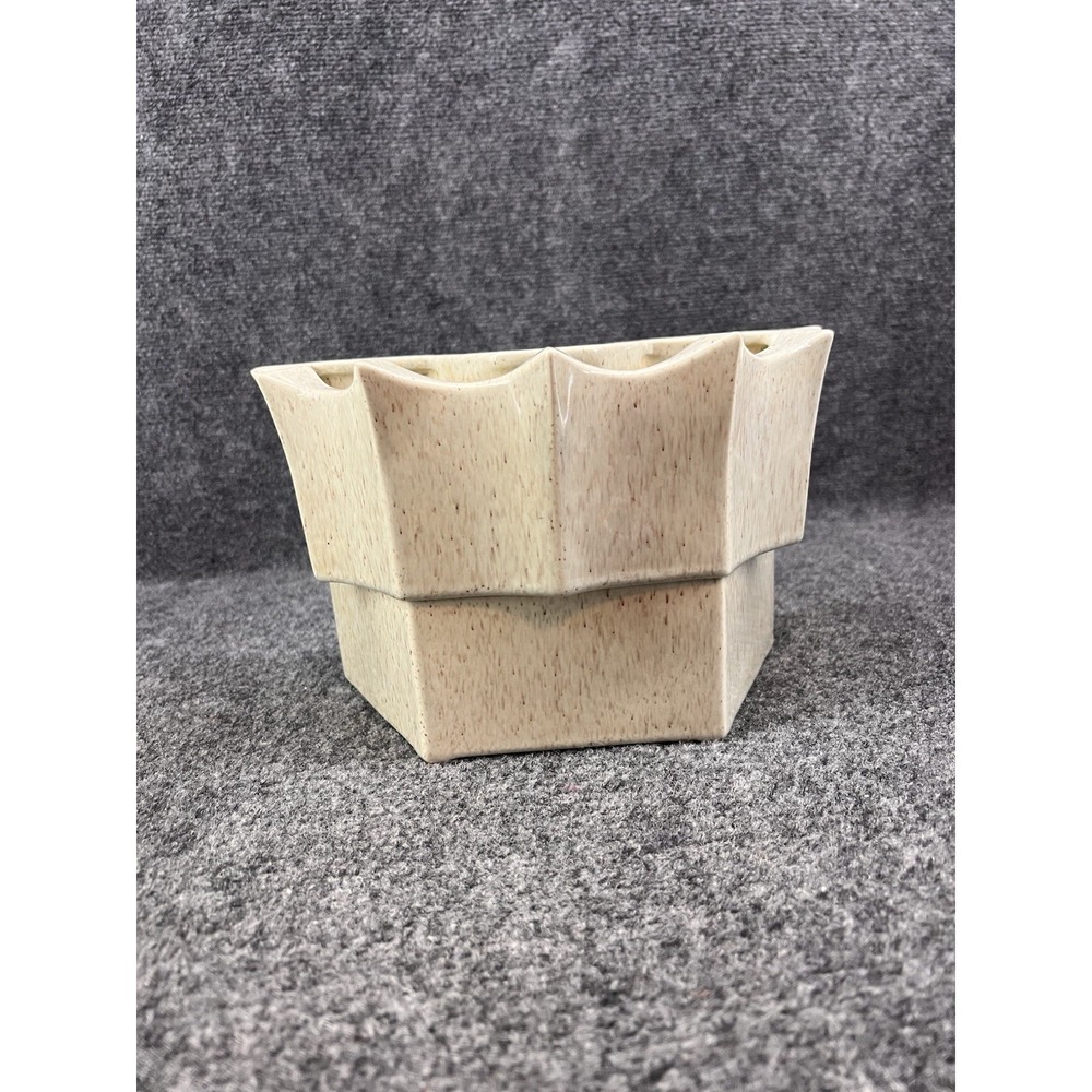 Vtg Art Deco Beige Speckled Ceramic Geometric Style 11" Pottery Planter D116